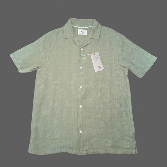 Folk Clothing Dax Wax SS Shirt Button Up Mens Sage Green Size S $168 MSRP - Picture 1 of 8